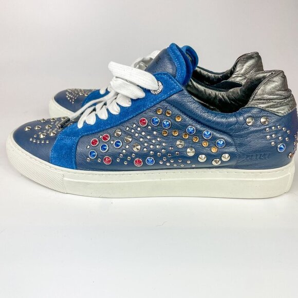 Zadig and Voltaire Tricolor Studded Leather and Suede Jungle Clous Sneakers Size - Picture 7 of 12